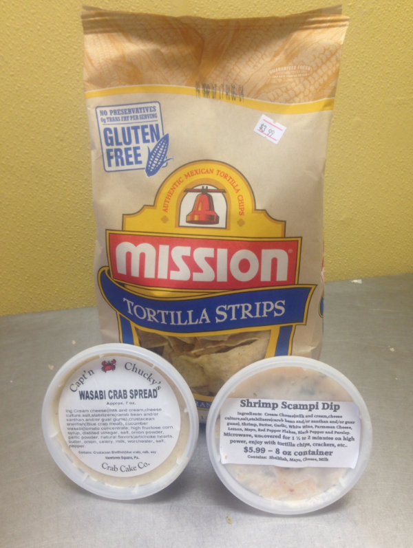 mission tortilla strips wasabi crab spread shrimp scampi