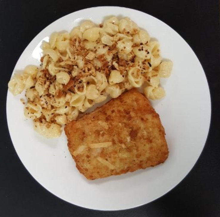 Potato cod with homemade three cheese macaroni
