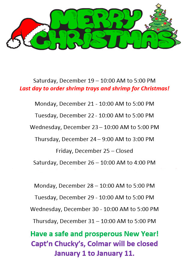 colmar holiday hours 2020