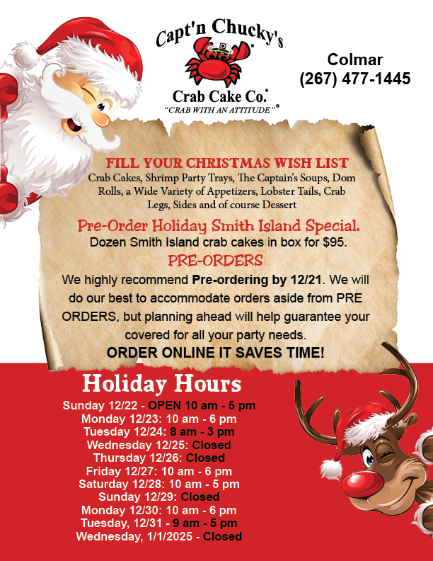 christmas poster Holiday Hours 2024 Colmar NEW 2