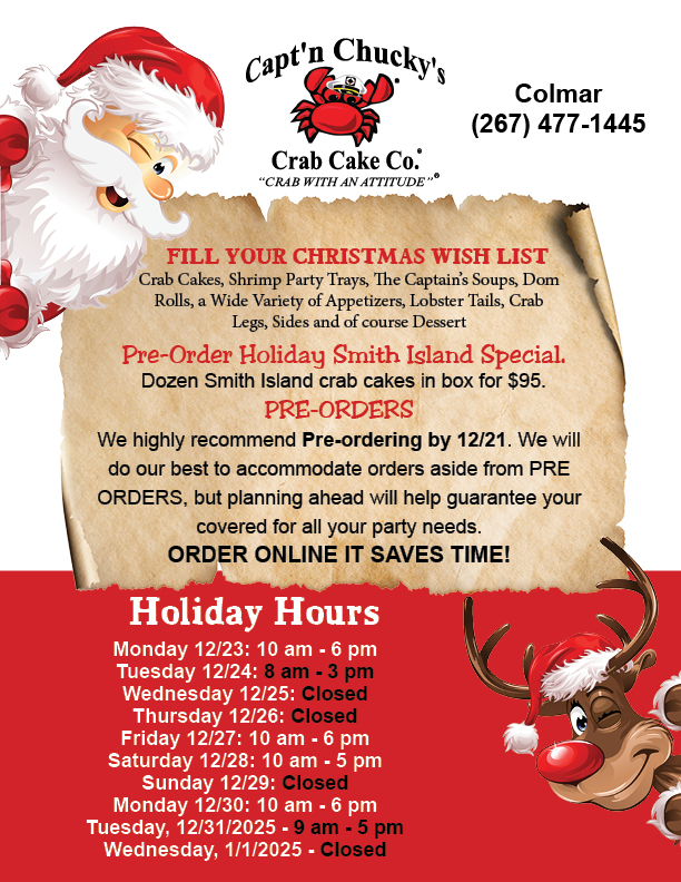 christmas poster Holiday Hours 2024 Colmar NEW
